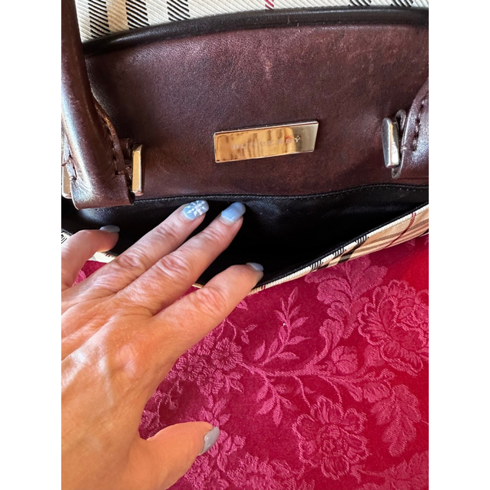 Burberry Brown Leather & Beige Plaid Satchel - Picture 7 of 13